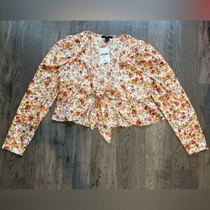 Forever 21 Floral Tie-Front Blouse - Orange, Yellow, and White. Women’s Size L.